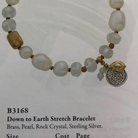 EUC Silpada ‘Down to Earth’ stretch bracelet pearls sterling & brass B3168 - Picture 2 of 5